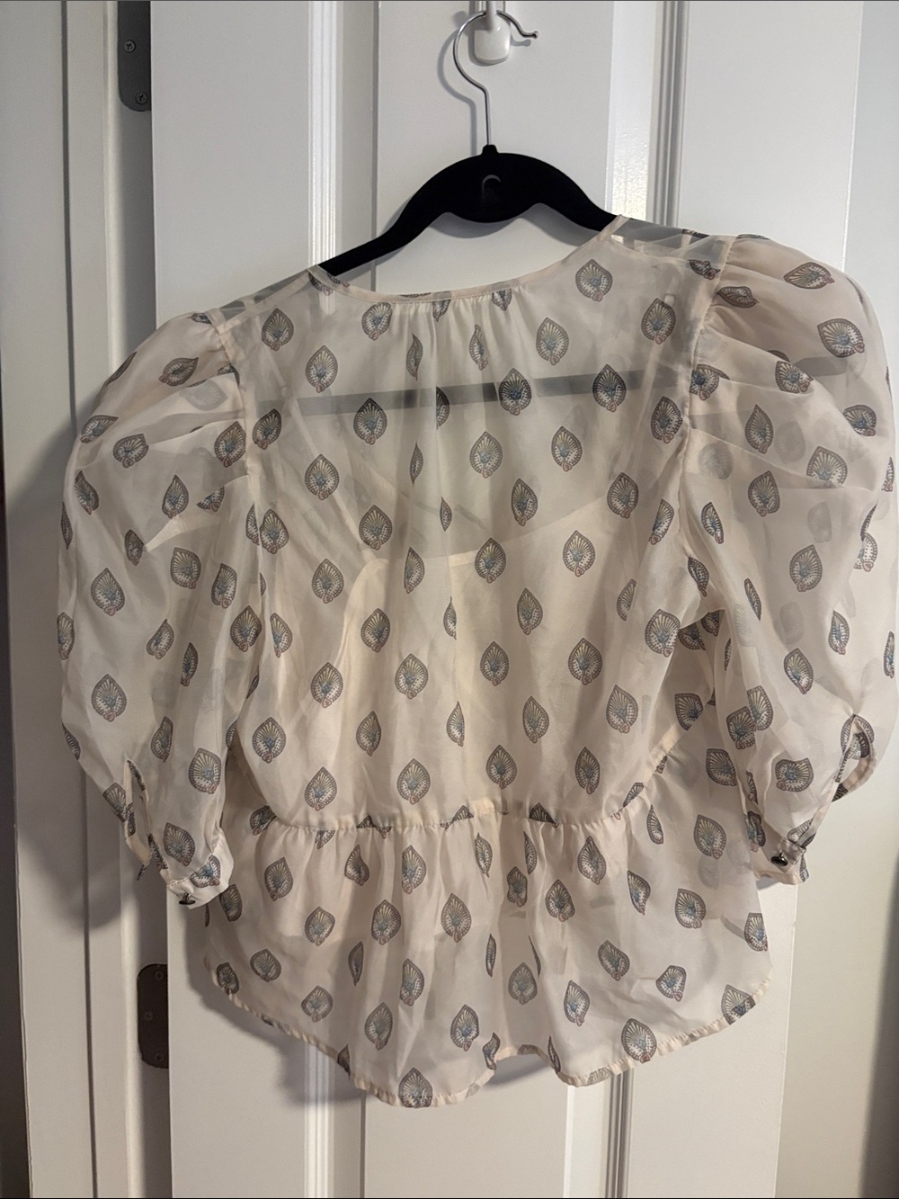 Anthropologie Sheer Ivory Blouse with Metallic Teardrop Print - Picture 7 of 7